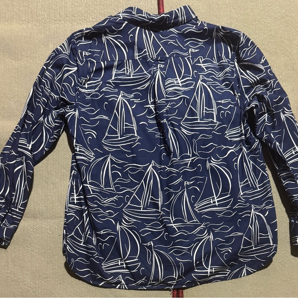 Talbots Navy Sailboat Print Button Down Shirt - Picture 5 of 7